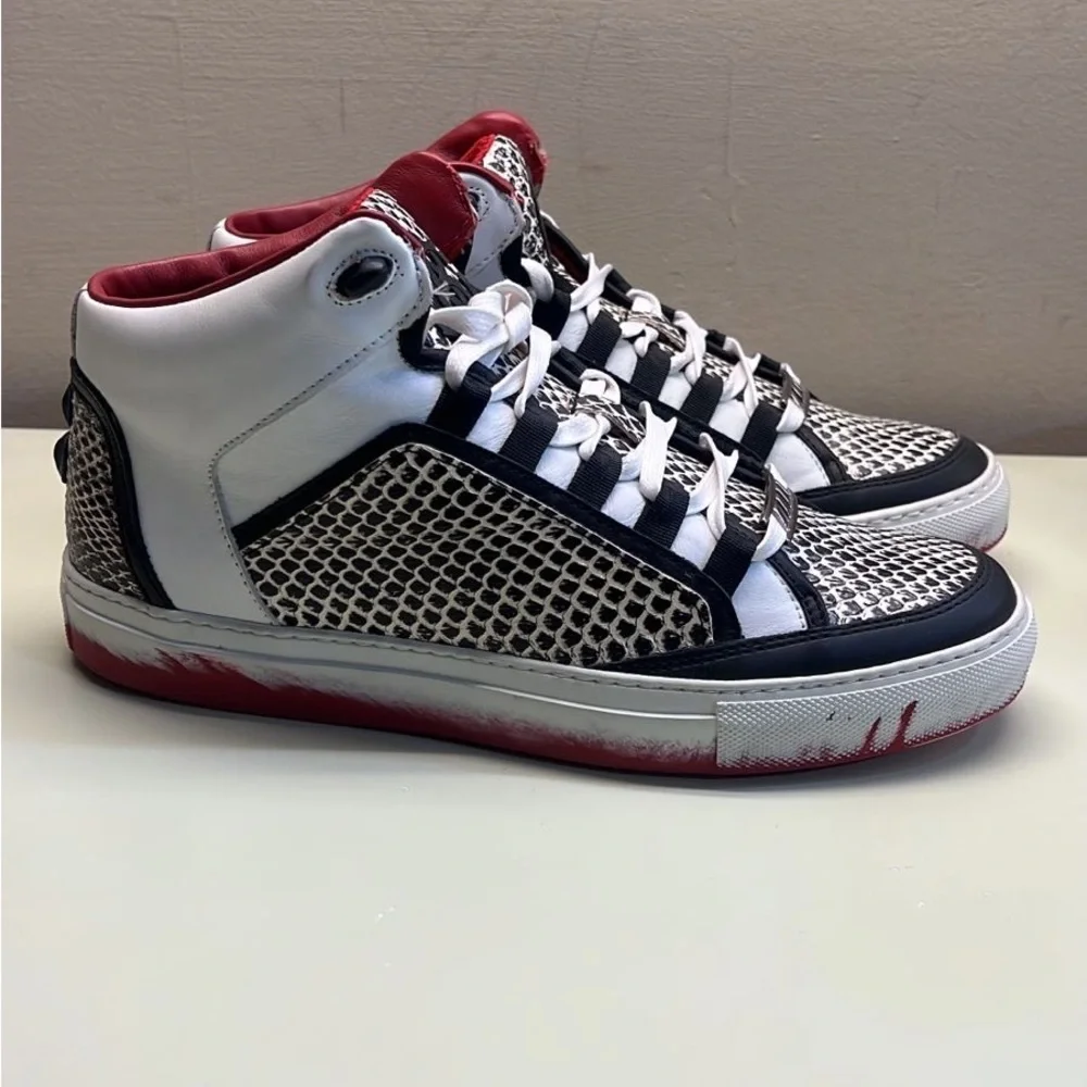 NWT Roberto Cavalli Leatger Black white red snakeskin  Sneakers